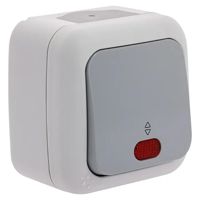 Ibelec Viko Conmutador con luz para estancias con humedad - Gris, En pared, IP54 - Vista angular