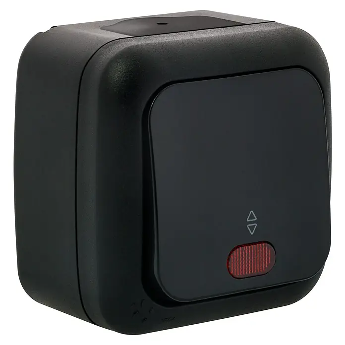 Ibelec Viko Conmutador con luz para estancias con humedad - Negro, En pared, IP54 - Vista angular