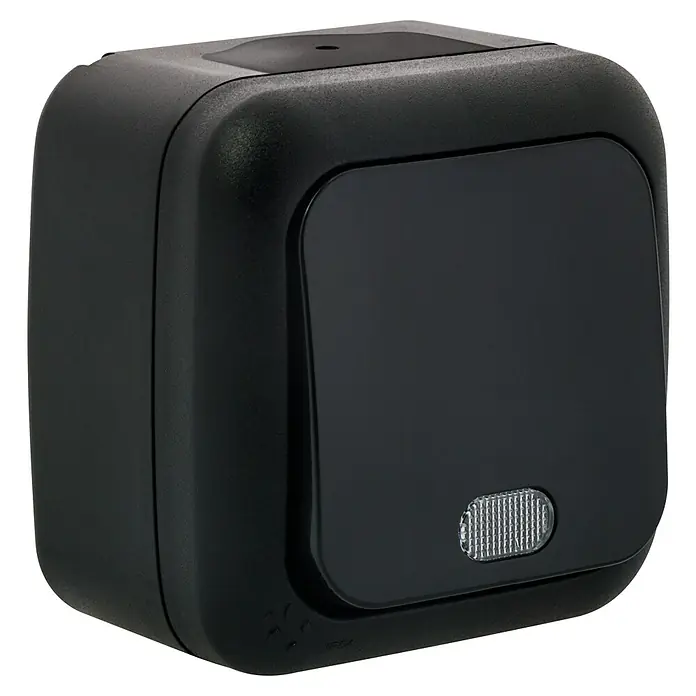 Ibelec Viko Pulsador para estancias con humedad con luz - Negro, Plástico, 16 A, En pared, IP54 - Vista angular