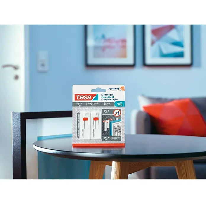 Tesa Clavo adhesivo ajustable - Apto para: Paredes pintadas, Carga soportada: 1 kg, 2 uds., Blanco