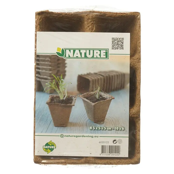 Nature Kweekpot - 5 x 5 x 5 cm, Bruin, 10 stk. - Vooraanzicht