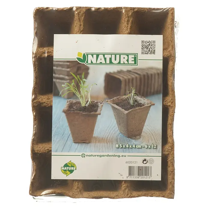 Nature Kweekpot - 4 x 4 x 5 cm, Bruin, 6 stk. - Vooraanzicht