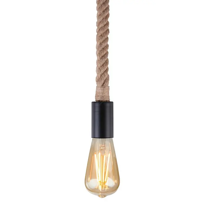 Globo Lámpara colgante redonda Cuerda - 60 W, Ø x Al: 10 x 160 cm, Negro, E27 - Primer plano