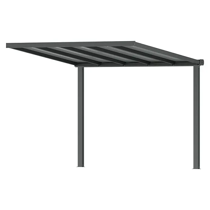 Terrassenüberdachung Compact Line - L x T: 304 cm x 250 cm, Polycarbonat, Anthrazitgrau, Transparent - Diagonale Ansicht