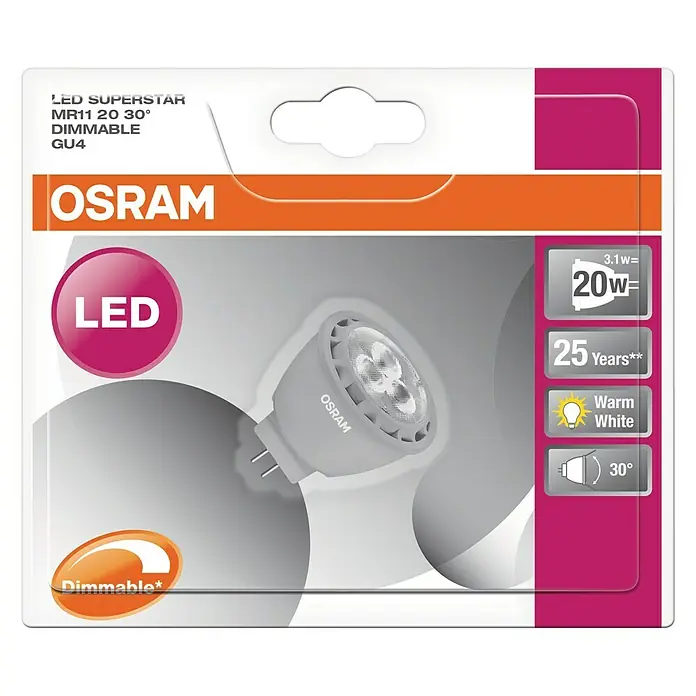 Osram LED reflektorska svjetiljka Superstar MR11 - 3,1 W, Kut svjetlosnog snopa: 30 °, Topla bijela - Pogled odozgo
