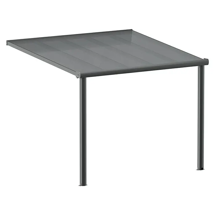 Terrassenüberdachung Compact Line - L x T: 304 cm x 250 cm, Polycarbonat, Anthrazitgrau, Transparent - Diagonale Ansicht