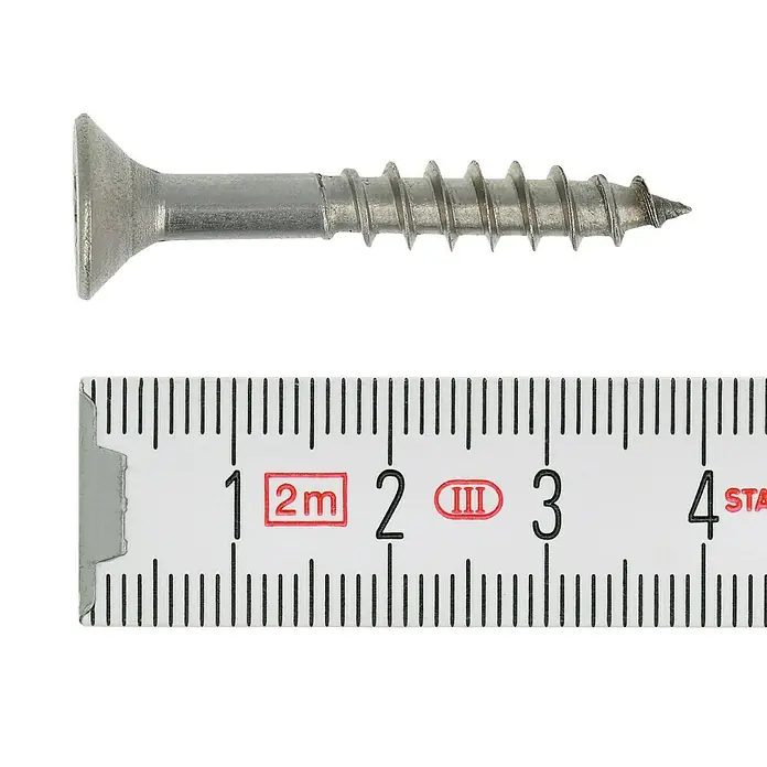 Profi Depot Spanplattenschraube A2 - Durchmesser: 6 mm, Länge: 40 mm, Edelstahl, TX für TORX-Antriebe, Teilgewinde, 100 Stk. - Draufsicht