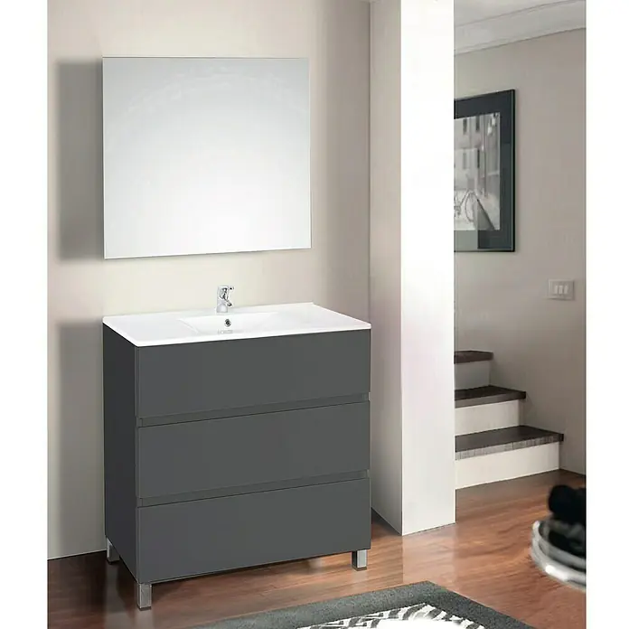 Conjunto de mueble de baño Patri - 80 cm, 3 piezas, Gris