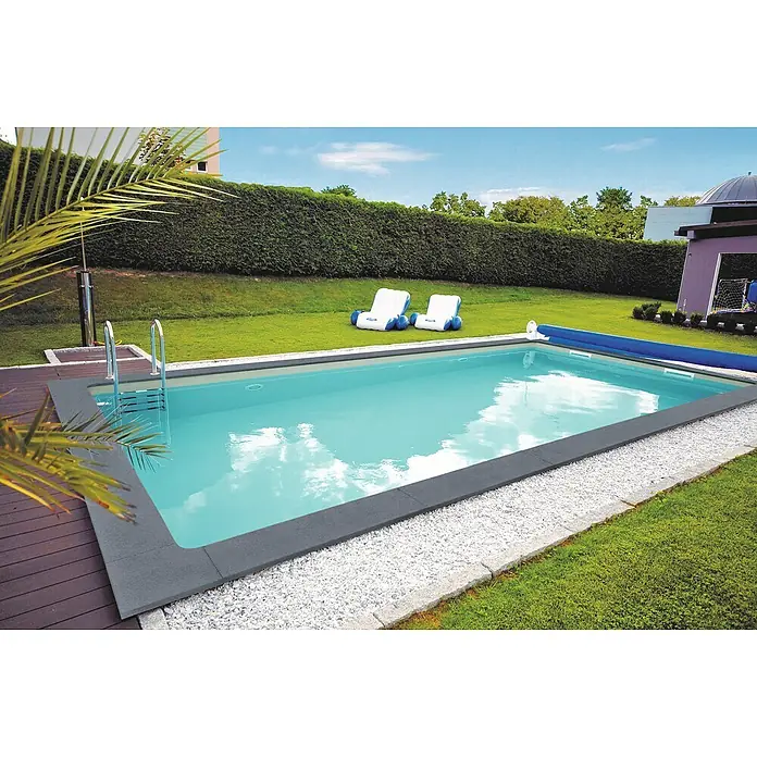 KWAD Rechteckbecken-Set All inclusive - Mit Edelstahlleiter, 8 x 4 x 1,5 m, 46.500 l, Farbe Innenfolie: Grau - Stimmungsaufnahme
