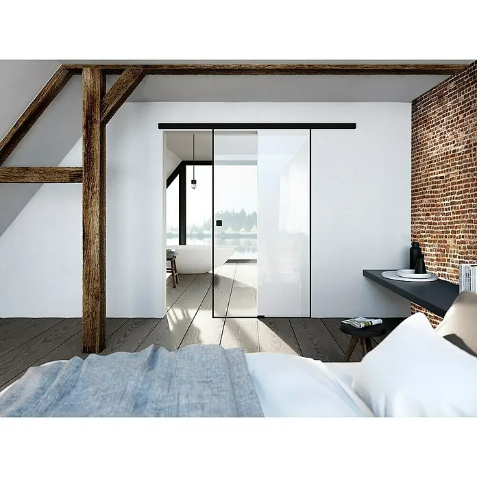Diamond Doors Black Edition Vodilica za staklena klizna vrata Linea 40 Premium - Aluminij, Vrsta okova: Zatvorenog oblika, 190 cm - Živopisni prikaz