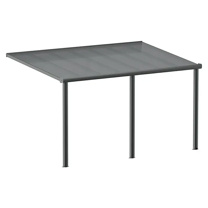 Terrassenüberdachung Compact Line - L x T: 424 cm x 250 cm, Polycarbonat, Anthrazitgrau, Transparent - Diagonale Ansicht