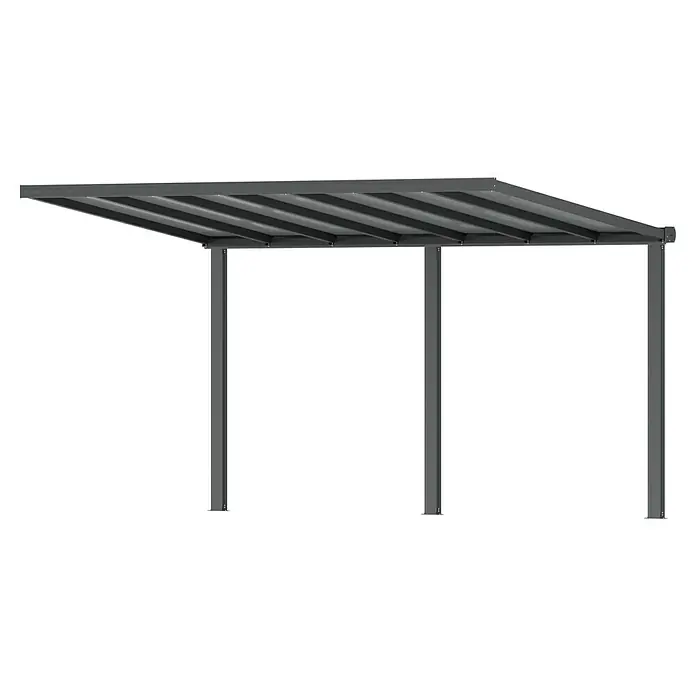 Terrassenüberdachung Compact Line - L x T: 424 cm x 250 cm, Polycarbonat, Anthrazitgrau, Transparent - Diagonale Ansicht