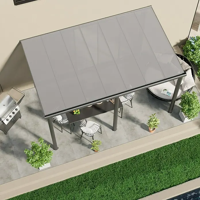 Terrassenüberdachung Compact Line - L x T: 424 cm x 250 cm, Polycarbonat, Anthrazitgrau, Transparent - Stimmungsaufnahme