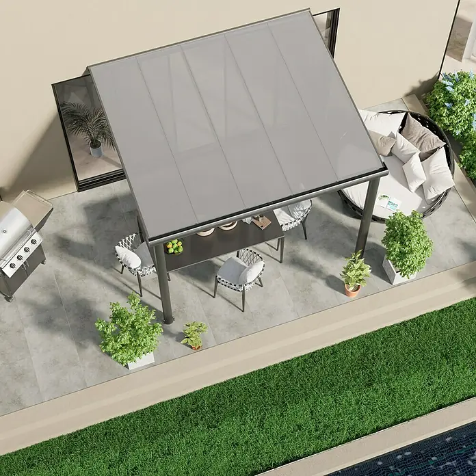 Terrassenüberdachung Compact Line - L x T: 304 cm x 250 cm, Polycarbonat, Anthrazitgrau, Transparent - Stimmungsaufnahme