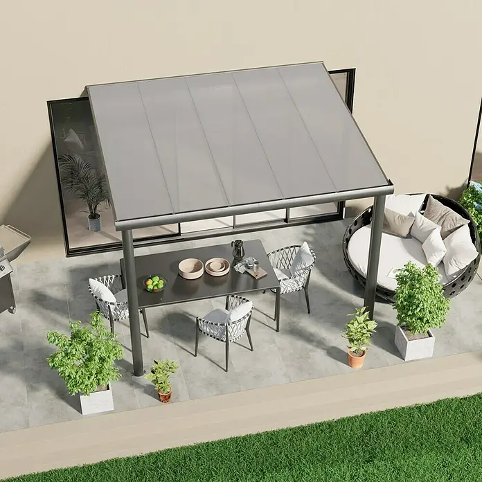 Terrassenüberdachung Compact Line - L x T: 304 cm x 250 cm, Polycarbonat, Anthrazitgrau, Transparent - Stimmungsaufnahme