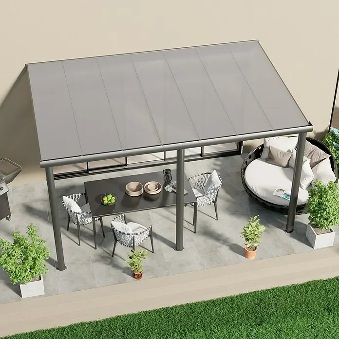 Terrassenüberdachung Compact Line - L x T: 424 cm x 250 cm, Polycarbonat, Anthrazitgrau, Transparent - Stimmungsaufnahme