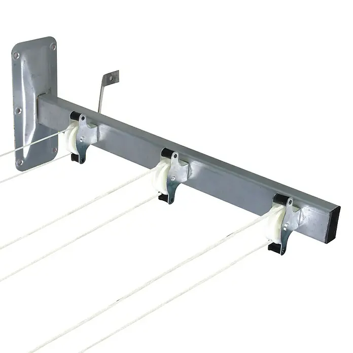 Tendedero de pared Mural - Longitud cuerda de tender: 12 m, Plateado, Ancho: 8,8 cm