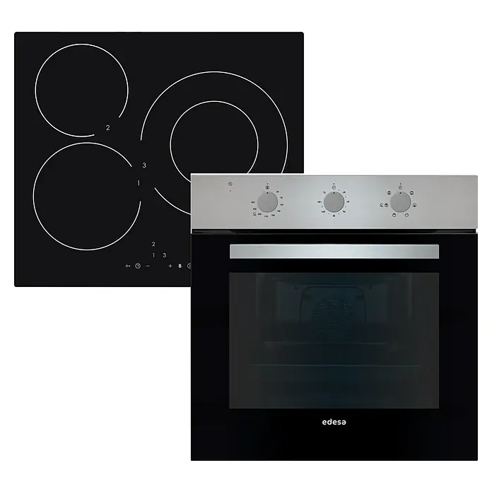 Edesa Set de horno empotrado EOE-6020 X e inducción EIT-6328 R - Número de tipos de calentamiento: 6 ud., Negro/Acero inoxidable - Vista frontal