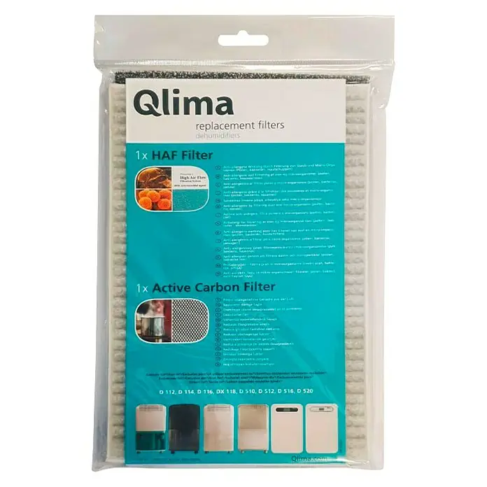 Qlima Filtro de carbón activo Repuesto - Específico para: Modelos D112, D114, D116, DX118, D510, D512, D516, D520 - Vista frontal