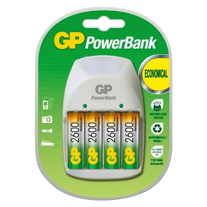 Cargador de pilas PB11GS+4GP - AA, AAA y 9v. - Vista frontal