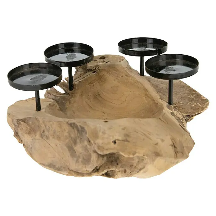 Kerzenhalter Teakschale - Durchmesser: 30 cm, Natur, Holz - Vorderansicht