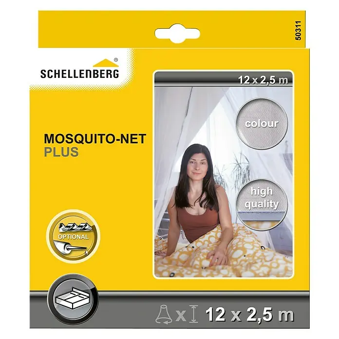 Schellenberg Mosquito Net Mosquitera Plus - An x Al: 250 x 120 cm, Color tejido: Blanco, Fijación por gancho, Cama