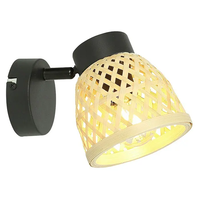 Brilliant Elize Deckenstrahler - 28 W, L x B x H: 18 x 10,5 x 15,5 cm, Schwarz-matt/Bambus, E14, 1 Stk. - Diagonale Ansicht