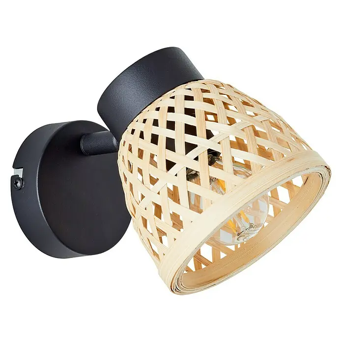 Brilliant Elize Deckenstrahler - 28 W, L x B x H: 18 x 10,5 x 15,5 cm, Schwarz-matt/Bambus, E14, 1 Stk. - Diagonale Ansicht
