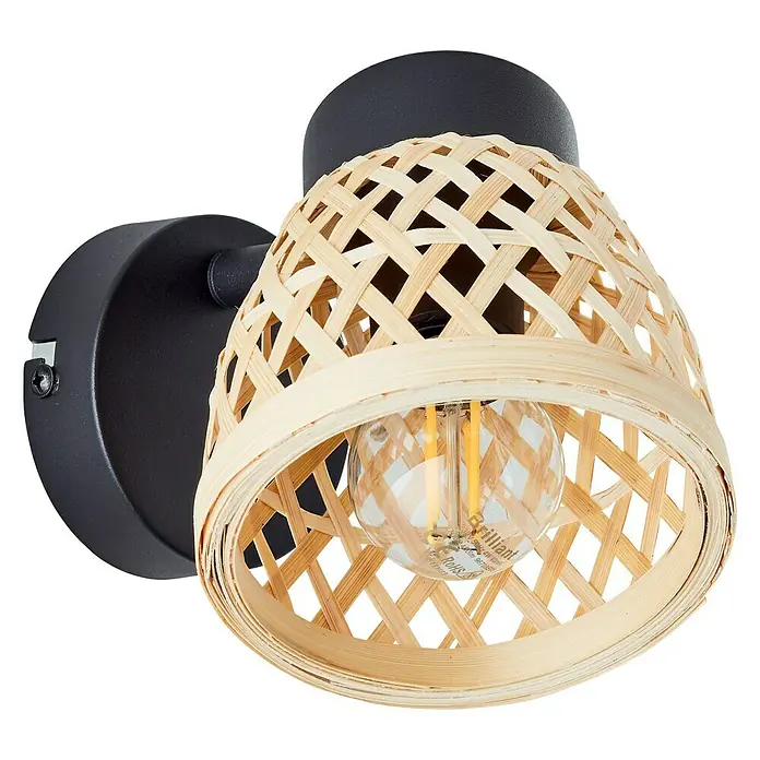 Brilliant Elize Deckenstrahler - 28 W, L x B x H: 18 x 10,5 x 15,5 cm, Schwarz-matt/Bambus, E14, 1 Stk. - Diagonale Ansicht