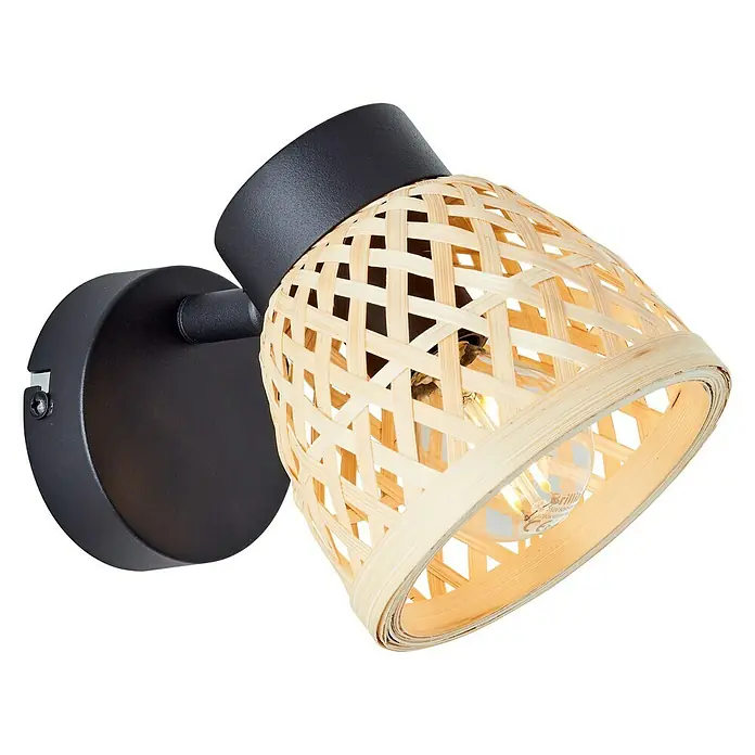 Brilliant Elize Deckenstrahler - 28 W, L x B x H: 18 x 10,5 x 15,5 cm, Schwarz-matt/Bambus, E14, 1 Stk. - Diagonale Ansicht