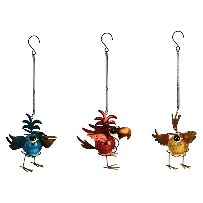 Luxform LED-Solar-Dekoleuchte Vögel - Blau, Gelb, Rot, L x B x H: 6,5 x 14,5 x 26 cm - Vorderansicht