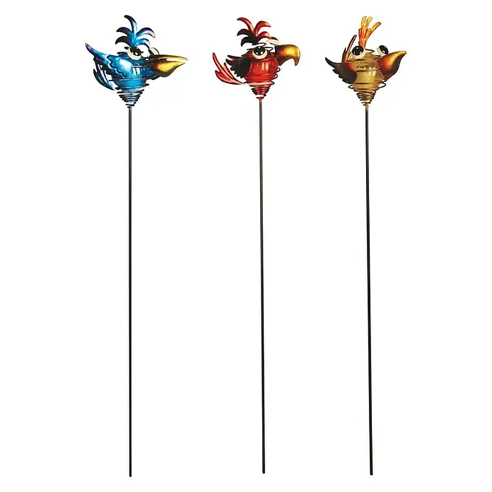 Luxform LED-Solar-Dekoleuchte Vögel - Blau, Gelb, Rot, L x B x H: 6,5 x 14,5 x 66 cm - Vorderansicht
