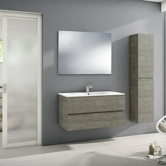 Conjunto de mueble de baño Módena - 100 cm, 3 piezas, Nebraska gris - Foto ambiente