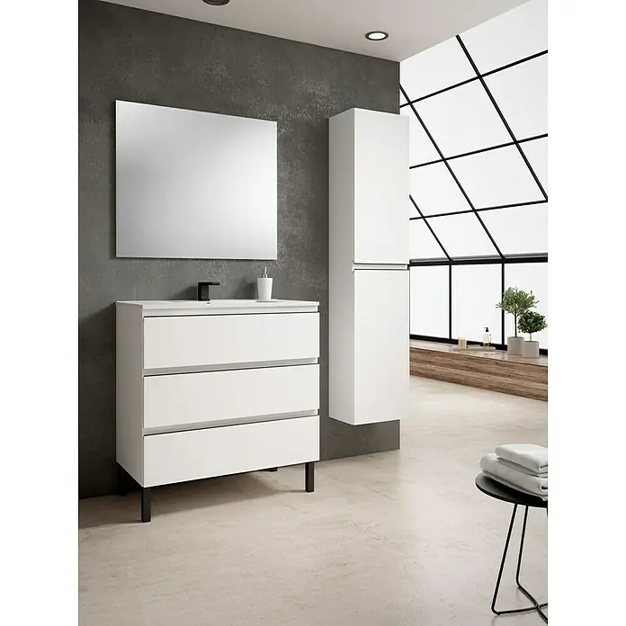 Conjunto de mueble de baño Celia - 80 cm, 3 piezas, Blanco/Negro - Foto ambiente