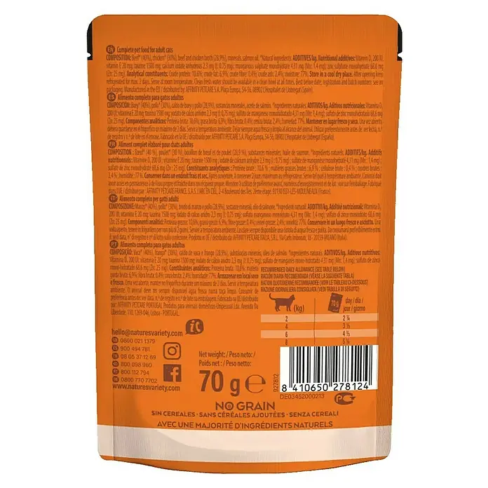 Nature's Variety Comida húmeda para gatos Original - 70 g, Ternera y pollo - Vista trasera
