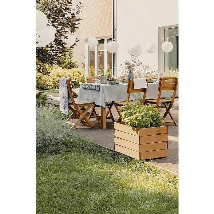 Forest-Style Macetero para plantas Cuadrada - Dimensiones externas (L x An x Al): 40 x 40 x 27 cm, Madera, Natural - Foto ambiente