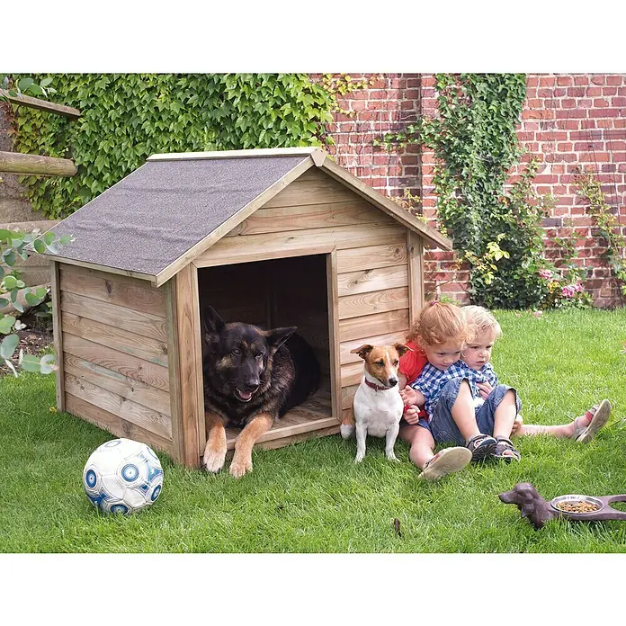 Forest-Style Caseta para perro Willow M - Natural, 120 x 114 x 100 cm, Madera de pino - Producto en uso