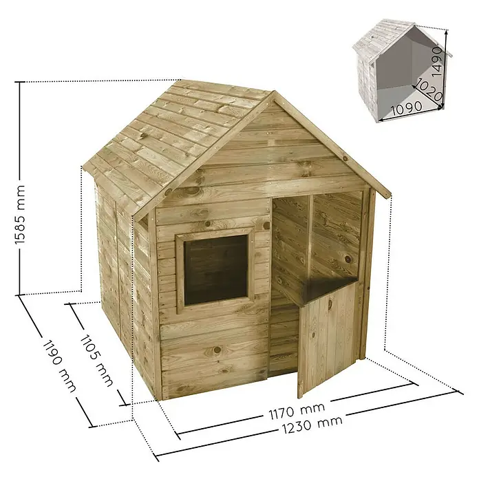 Forest-Style Caseta infantil Marina - L x An x Al: 119 x 123 x 158,5 cm, Natural - Dibujo técnico