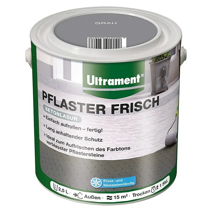 Ultrament Betonlasur Pflaster Frisch - Grau, 2,5 l - Vorderansicht