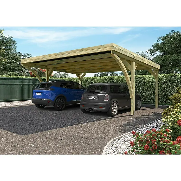 Forest-Style Carport doble Victor - L x An: 604 x 511 cm - Foto ambiente