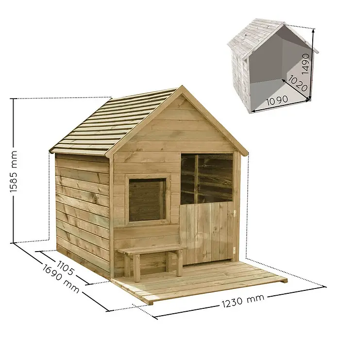 Forest-Style Caseta infantil Heidi - 164,4 x 123 x 158,5 cm, Natural - Dibujo técnico