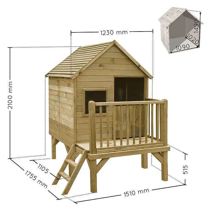 Forest-Style Caseta infantil Winny - 175,6 x 151,1 x 210 cm, Natural - Dibujo técnico