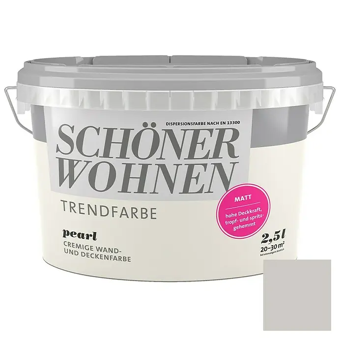 SCHÖNER WOHNEN-Farbe Wandfarbe Trendfarbe - Pearl, 2,5 l, Matt, Konservierungsmittelfrei - Informationsansicht