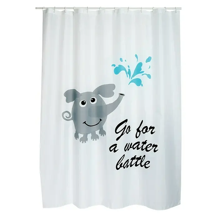 Venus Cortina de baño textil Water Battle - An x Al: 180 x 200 cm, Blanco, Gris, Negro, Azul - Vista frontal