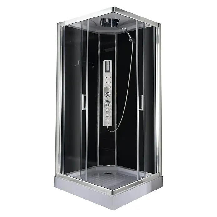 Sanotechnik Quickline Komplettdusche Trend - Eck, 90 x 90 x 210 cm, Schwarz/Silbergrau