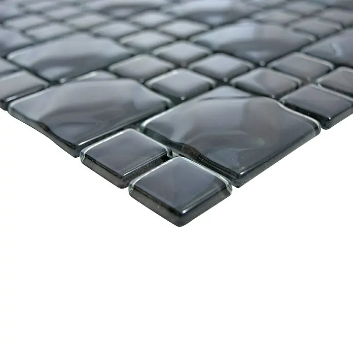 Mosaikfliese Quadrat WAVY 05 - 30 x 30 cm, Schwarz, Glänzend - Detailaufnahme