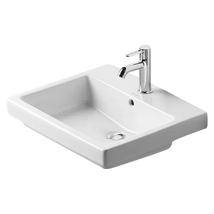 Duravit Vero Einbauwaschbecken - 55 x 46,5 cm, Ohne Spezialglasur, Hahnloch: Mitte, Mit Überlauf, Weiß - Vorderansicht