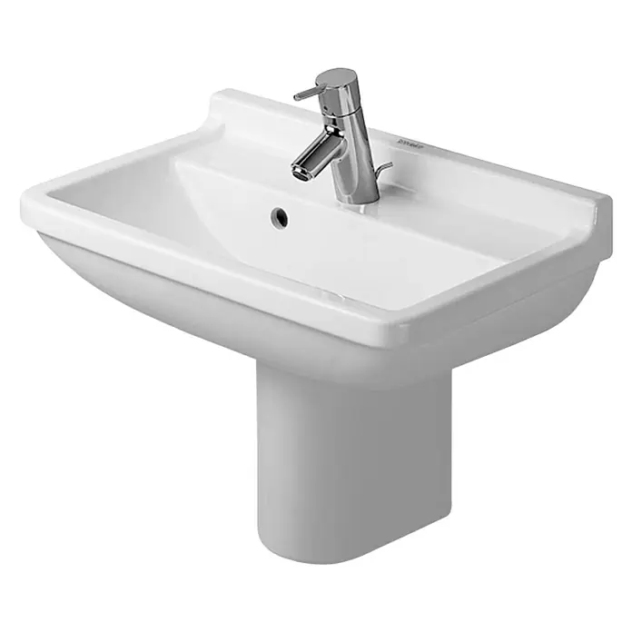 Duravit Starck 3 Waschtisch Compact - 60 x 37 cm, Ohne Spezialglasur, Hahnloch: Mitte, Mit Überlauf, Weiß - Vorderansicht