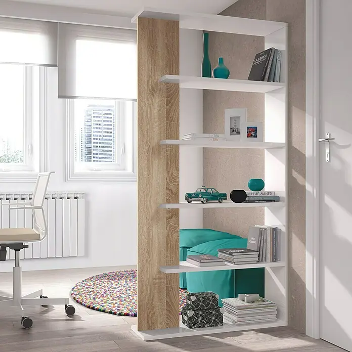 Estantería de madera Alida - An x Al: 90 x 180 cm, Melamina, Color madera/Blanco