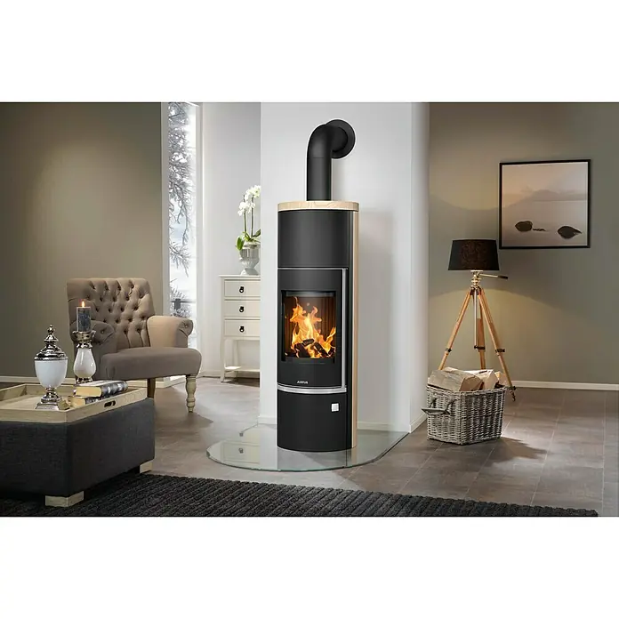 Justus Wasserführender Kaminofen Faro Aqua 2.0 - 8,5 kW, Raumheizvermögen: 200 m³, Verkleidung: Sandstein, Schwarz